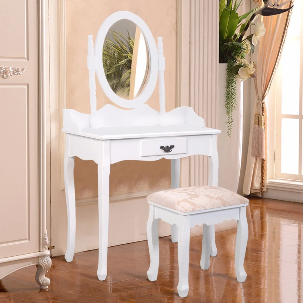 Goplus Black White Vanity Wood Makeup Dressing Table Stool Set Modern Dressers For Bedroom With Swivel Mirror And Stool Hw52600 Dressers For Bedroom Dressing Table Stoolmodern Dressers Aliexpress