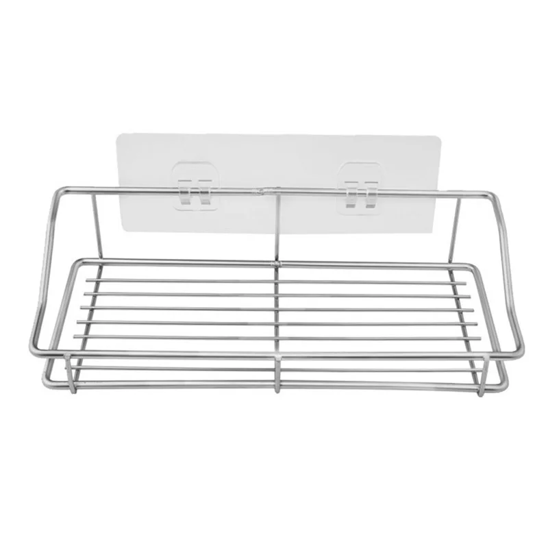 

Bathroom Shelf Organizer Storage Kitchen Rack with Traceless Transparent Adhesive No Drilling Stainless Steel