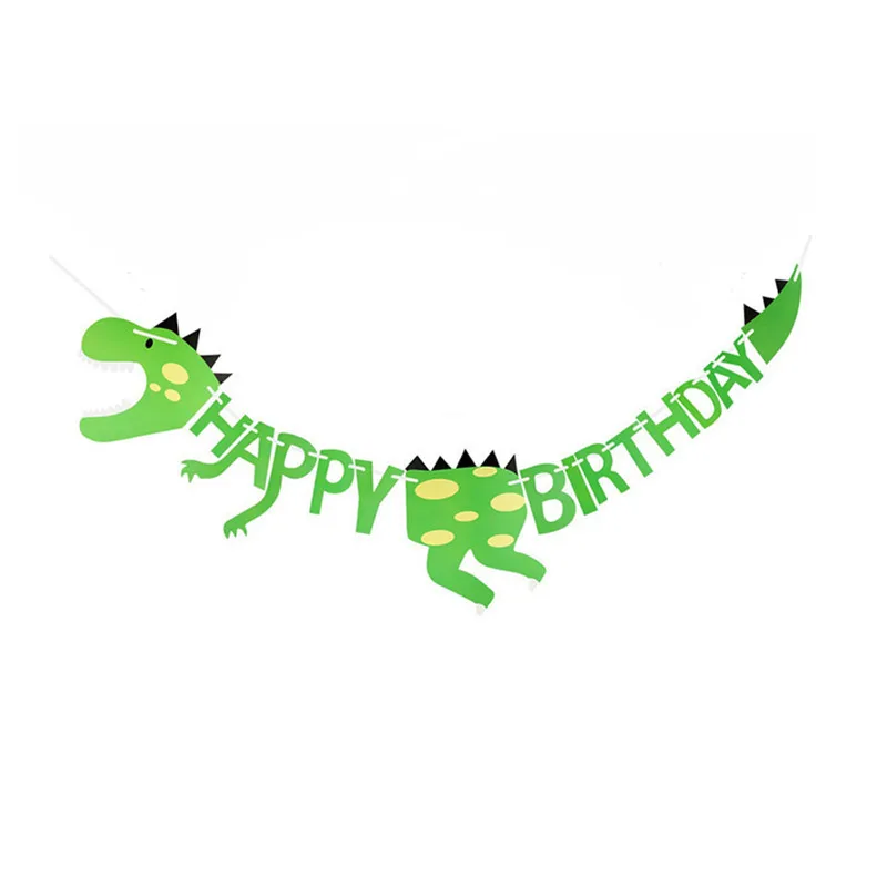 16pcs/lot Jungle theme party Dinosaur Cake Topper DIY cake Decoration Baby Shower Birthday party supplies Cake flag - Цвет: banner 1set