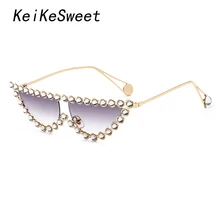 KeiKeSweet, роскошные брендовые дизайнерские женские прозрачные Модные солнцезащитные очки, стразы, итальянские солнцезащитные очки «кошачий глаз»