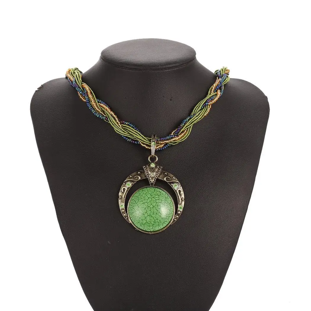 

Beaded Twist Style Moon Necklace Women Crystal Vintage Pendant