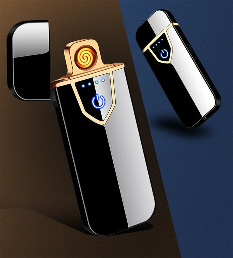 Электронная usb зажигалка с сенсорным экраном, светодиодный прикуриватель, ветрозащитная перезаряжаемая через USB Зажигалка зажигание