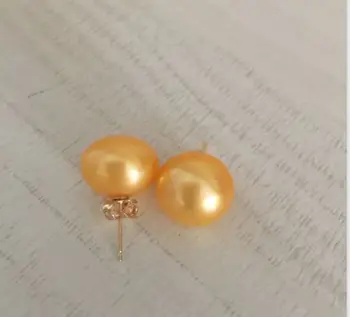 

charming a pair of 10-11mm natural south sea gold pearl earring 14k