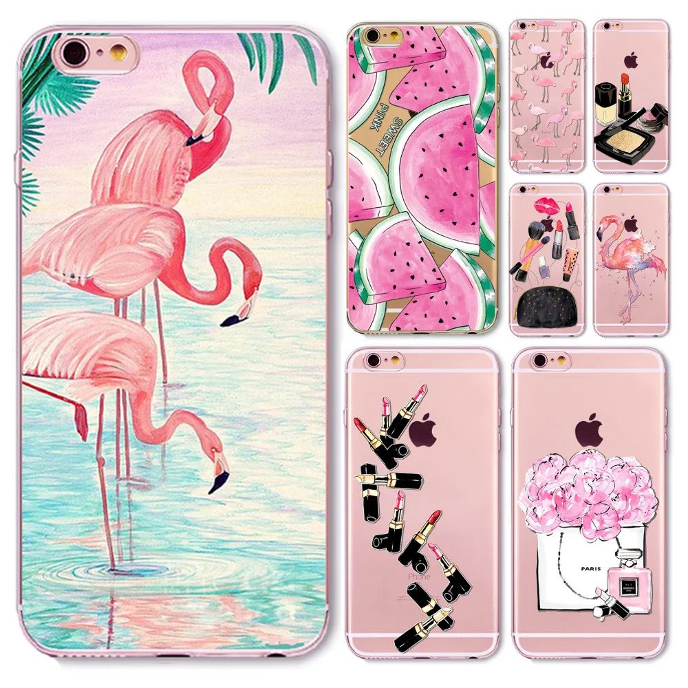 Novelty Fundas Phone Case Cover For Apple iPhone 6 6S Fruit Perfume Bottle Flamingo Silicon Transparent Coque Capa Celular
