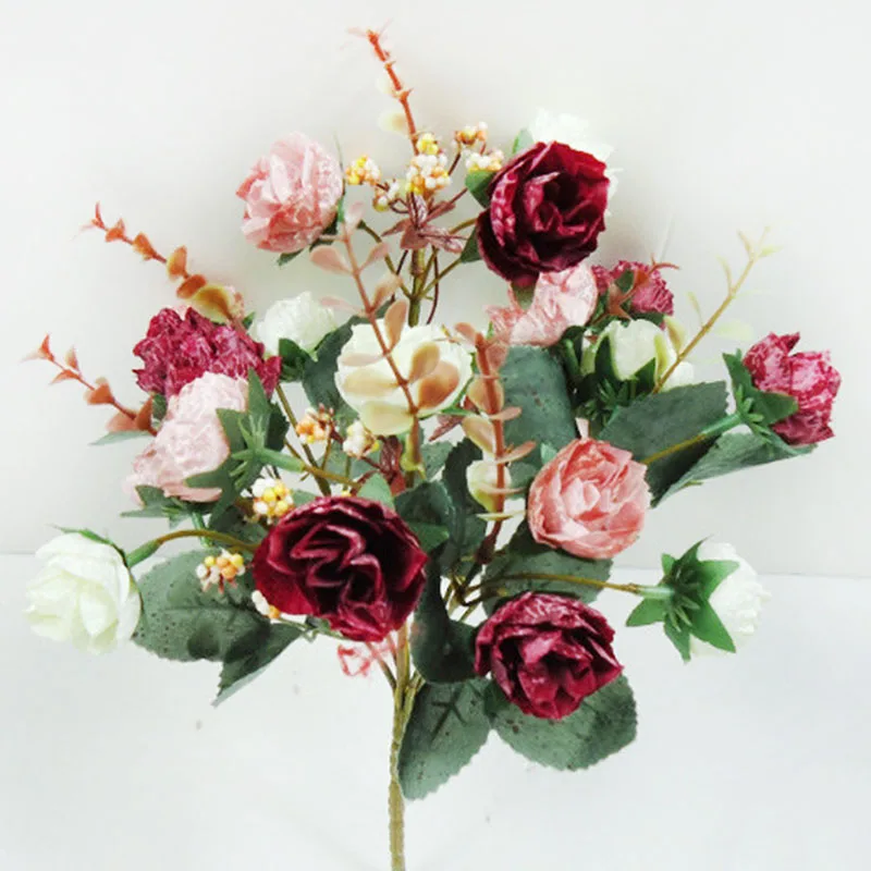 1 букет 21 головок розы выразительные искусственные розы шелковые цветы лист для свадебной вечеринки домашний сад Декоративные искусственные цветы