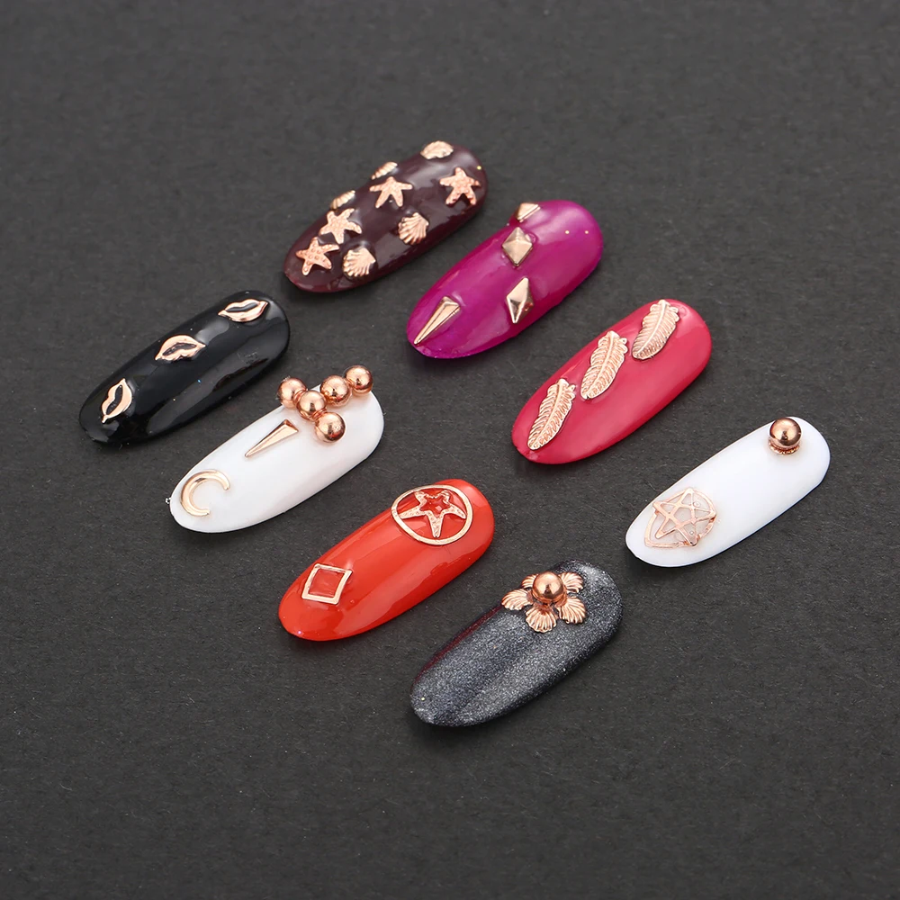 12 форм, розовое золото, металл, 3D, сделай сам, дизайн ногтей, украшения, шпильки, аксессуары для ногтей, принадлежности, инструменты для маникюра