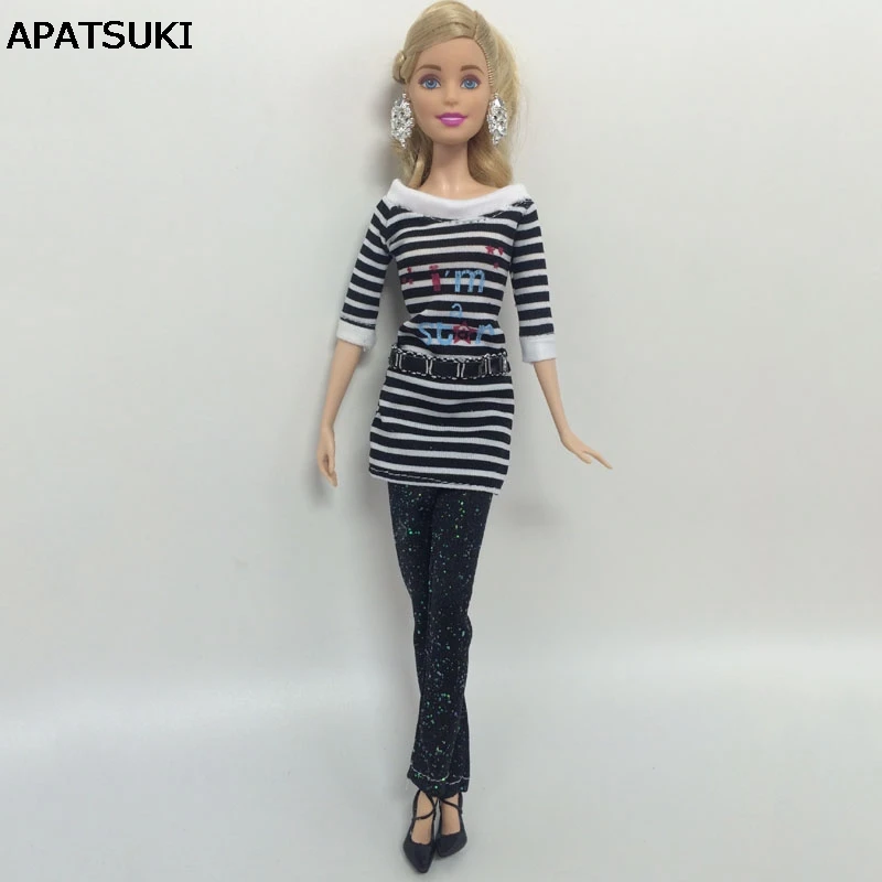 

Black White T-shirt I'm a star Fashion Clothes For Barbie Doll & Pants For Barbie Dollhouse 1/6 Doll Accessories