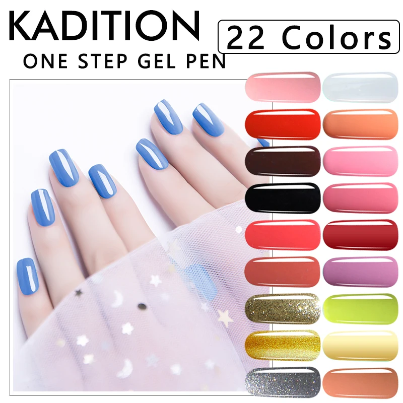 

KADITION New 5ML Nail Pen 3 In 1 One Step Gel Varnish Nail Art Manicure Color UV Non Need Top and Base Coat Pen Gel Nail Polish