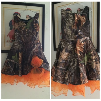 

Real Pictures A-Line Brown Camo Short Flower Girl Dresses Flower Adorned Custom Sleeveless Kids Formal Party Gowns 2019