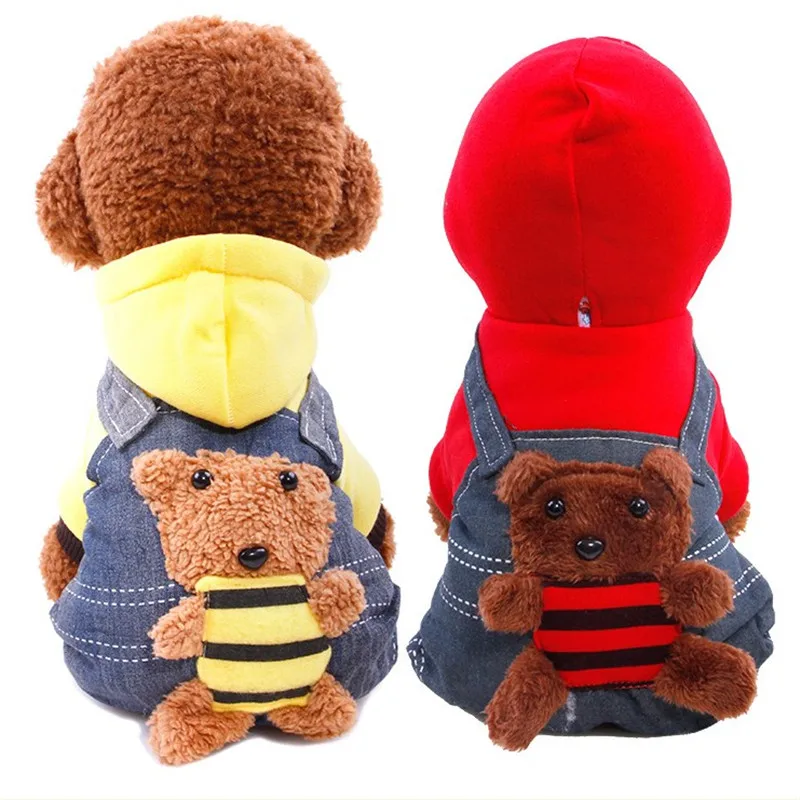

New Fashion Cute Winter Pet Dog Clothes Thickening Four Legs Bear Baby Cotton Padded Clothes Dog Coats Jackets(red,yellow)