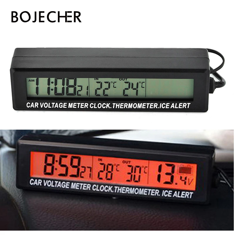 

Car clock thermometer car electronics 3 in 1 with multifunction Digital LCD Display clock in car Voltmeter Temperature Gauge