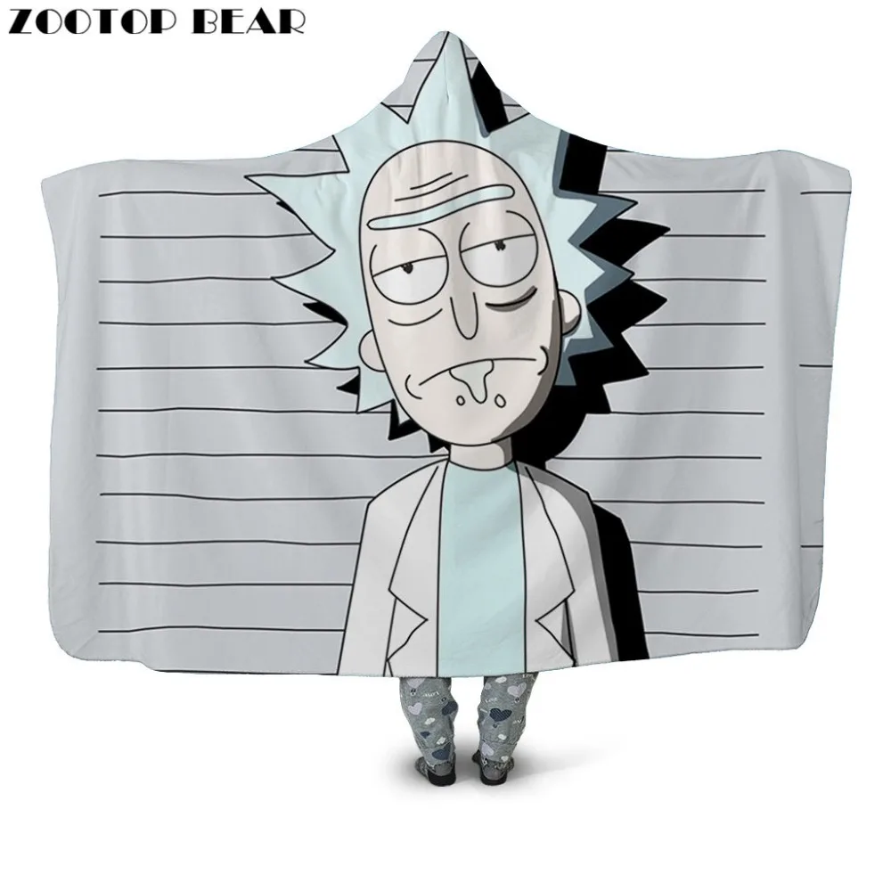 

Stripe Throw Hooded Blanket Casual Rick and morty Anime 3D Printing Newest Fashion Wearable Bedding Soft Office Adults Travel