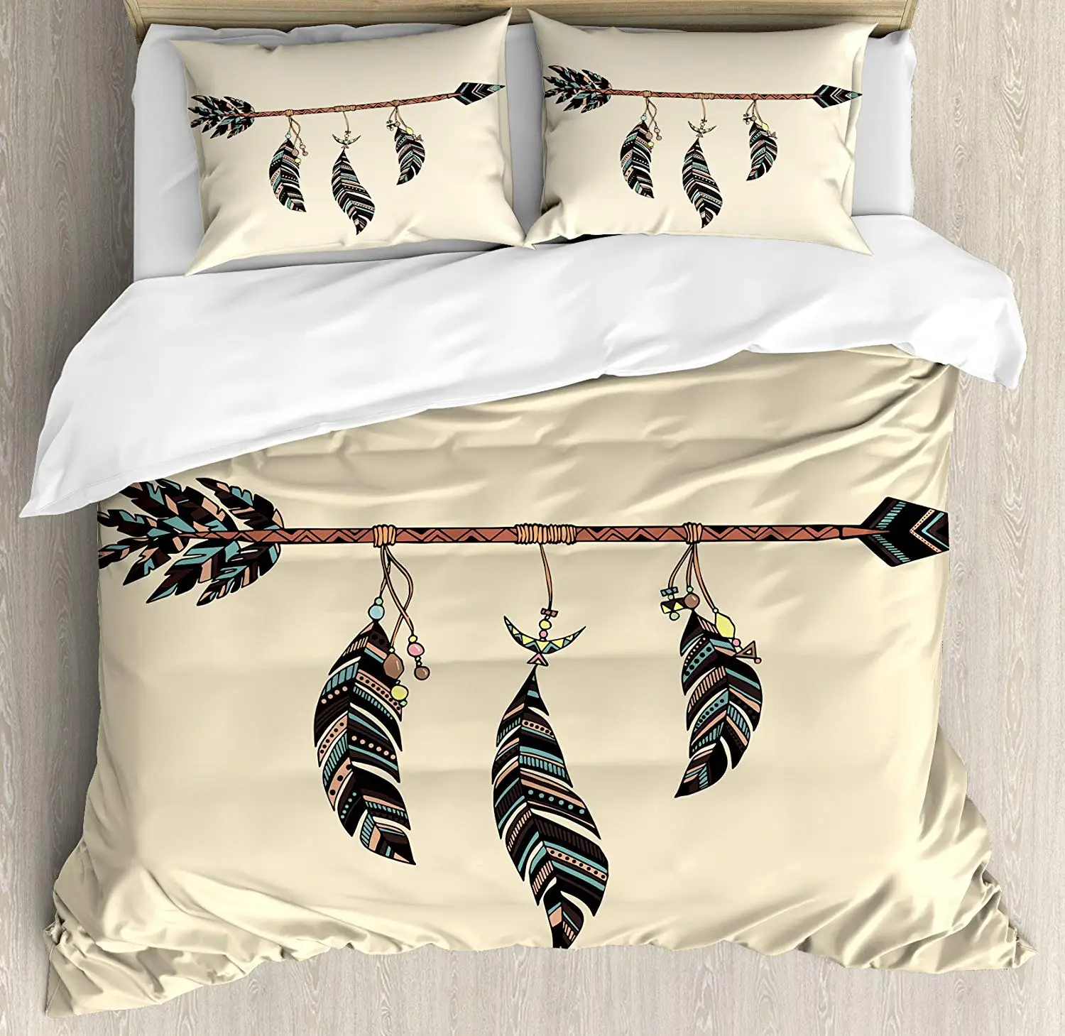 

Arrow Decor Queen Size Duvet Cover Set by Ambesonne Arrow Ethnical Pattern Feathers Native Tribal Print Bedding Set