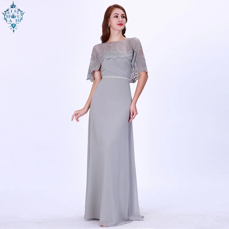 

Ameision Grey Evening Dresses Long 2019 Lace Half Sleeve Chiffon Formal Party Dresses Women Elegant Evening Gowns