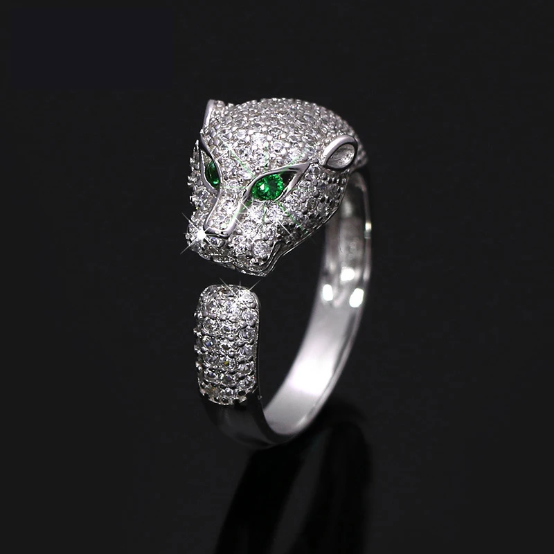 

Tousmi 2019 Green Chalcedony Eye Open Adjustable Leopard Zircon Panther Wedding Engagement Rings for Women Dropshipping