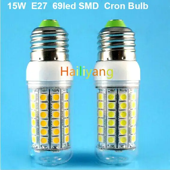 

2015 NEW Ultra Brightness LED lamps 15W E27 5050 69LEDs 220V 240V High Quality Chip 5050 SMD Corn LED Bulb Pendant light