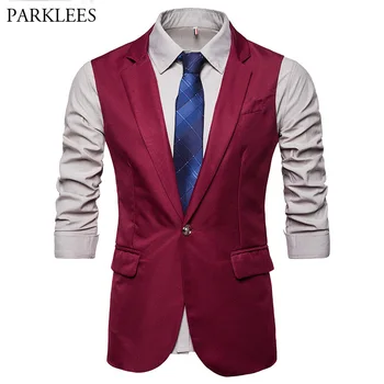 

Brand Wine Red Longline Suit Vest Men 2018 Autumn New Slim Fit Turn Down Collar Vest Waistcoat Mens Wedding Party Business Vests