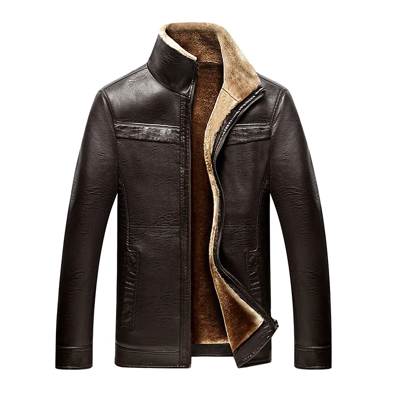 Куртка из искусственной кожи с меховым воротником, Мужская зимняя теплая Толстая флисовая куртка из искусственной овчины, Мужская мотоциклетная куртка Lederman