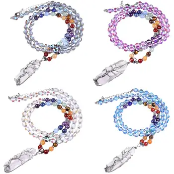

SUNYIK Natural Irregular Rock Quartz Pendant Necklace ,Wire Wrapped Crystal Tree of Life Point Healing Chakra Beads Necklace