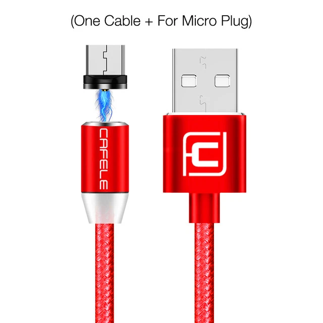 Cafele Магнитный Кабель с разъемом usb-c/Micro USB/для iPhone XS 8 7 6 кабель с нейлоновой Тип USB C кабель 100 см/200 см DC 5V 2.4A MAX - Цвет: Red for Micro USB