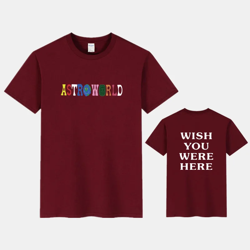 Новая модная футболка Мужская хип-хоп женская футболка Трэвиса Скотта астромира Харадзюку футболки с надписью WISH YOU WAS HERE - Цвет: 6 maroon