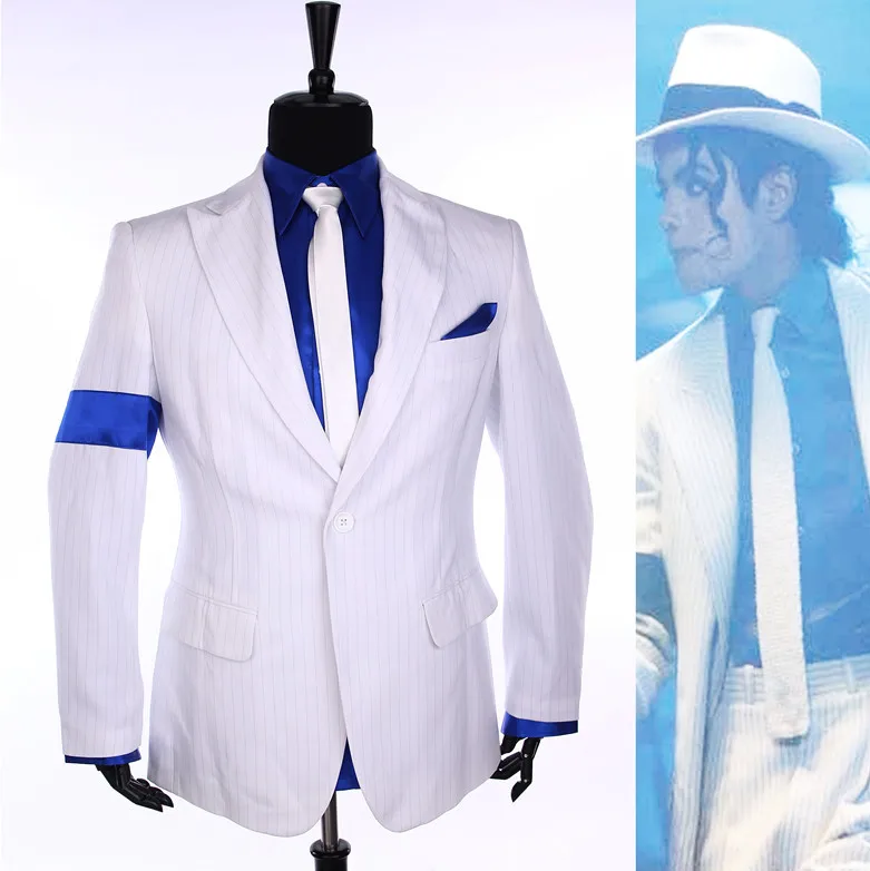 Редкие МД Майкл Джексон костюм Майкла Джексона на Хэллоуин классический белой полосой Тощий вечерние Повседневное костюм полный наряд - Цвет: Suit Shirt Tie
