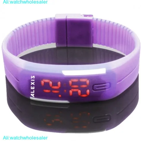 DW447B Rectangular Violet Watchcase Silicone Violet Band Men Women Digital Watch