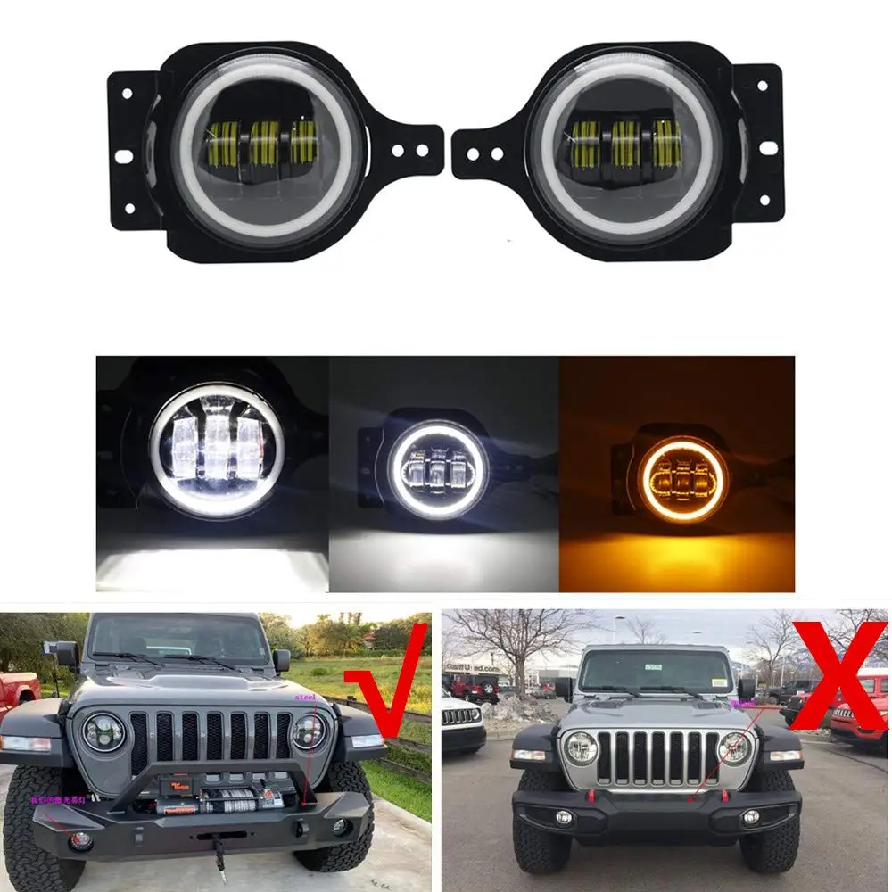 

4" Inch Amber Yellow 30W LED Fog Lights For Jeep Wrangler JL 2018 2019 Off Road Fog Lamps