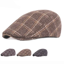 HT1969 Ретро Винтаж Для мужчин берет в клетку с соской драйвер плоский Плющ Кепки мужской на зиму и осень Шапки для Для мужчин протягиванный шерстяные береты