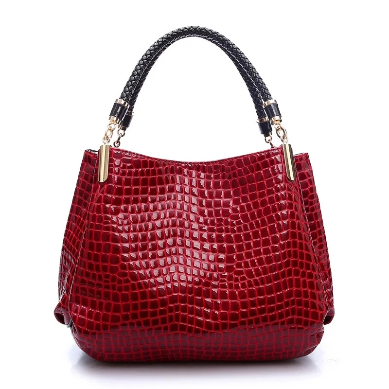 Crocodile Pattern Black Leather Bags Women Handbag feminina dollar shop online handbags