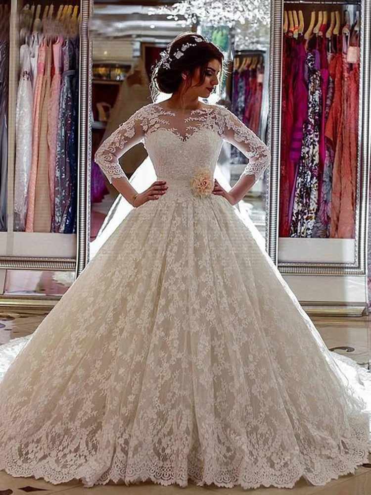 Wedding dresses princess style with sleeves Clearance