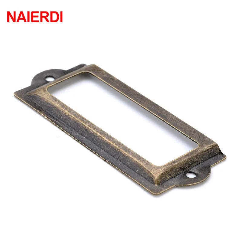 NAIERDI 10pcs 82*30mm Handle Antique Brass Label Pull Frame File Name Card Holder For Furniture Cabinet Drawer Box Case Hardware NAIERDI 10pcs 82*30mm Handle Antique Brass Label Pull Frame File Name Card Holder For Furniture Cabinet Drawer Box Case Hardware