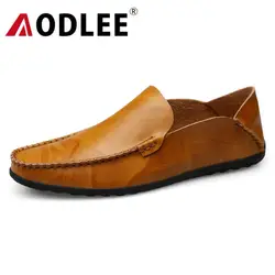 AODLEE плюс размер 46 мокасины для джентльмена мужская кожаная повседневная обувь дышащая обувь ручной работы Слипоны мужские лодочные