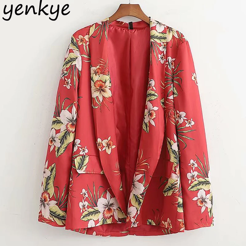 

2019 Women Notched Collar Floral Print Blazer Mujer Fashion Female Long Sleeve Work Wear Office Lady Suit XDWM2056