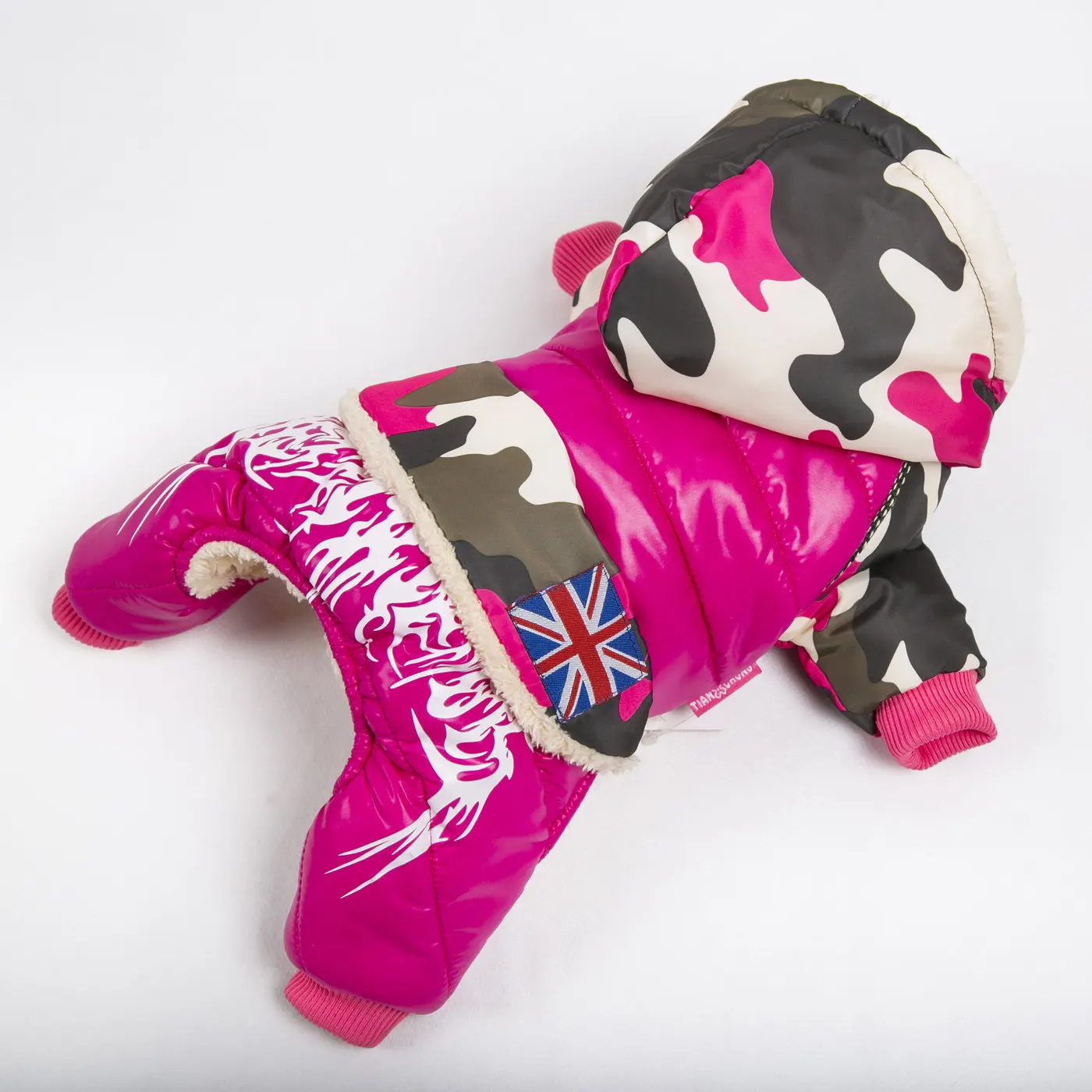 Новое камуфляжное зимнее пальто тренировочный костюм для собак водонепроницаемая одежда для собак модная одежда для Тедди Чихуахуа розовый синий красный зеленый черный 5 размеров - Цвет: Розовый