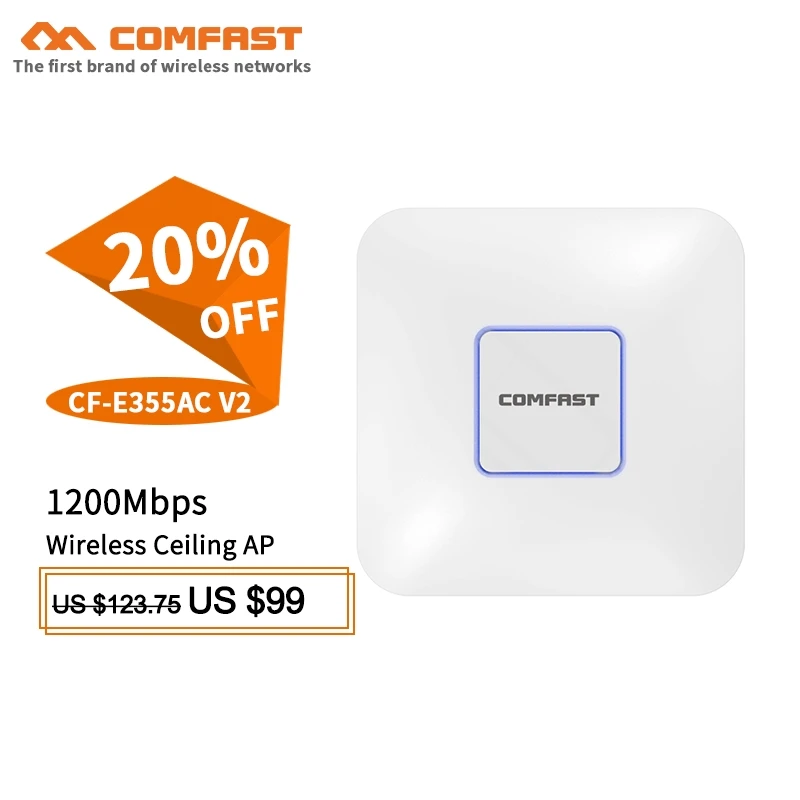 COMFAST Wireless AP CF-E355AC V2 1200Mbps Ceiling AP 802.11AC Indoor AP WIFI router 48V POE Power 16 Flash WiFi Access Point AP COMFAST Wireless AP CF-E355AC V2 1200Mbps Ceiling AP 802.11AC Indoor AP WIFI router 48V POE Power 16 Flash WiFi Access Point AP