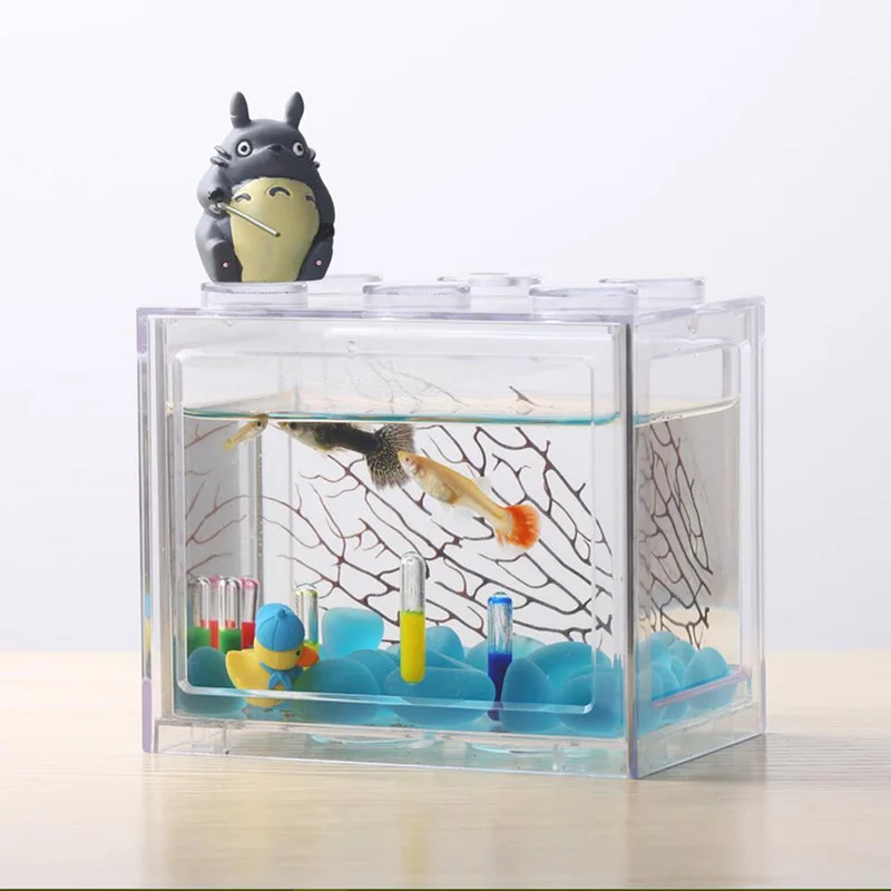

Desktop Mini Fish Tank Freedom Assembly Building Block Aquarium Fish Bowl Acrylic Water Tank Betta fish Decoration Accessories