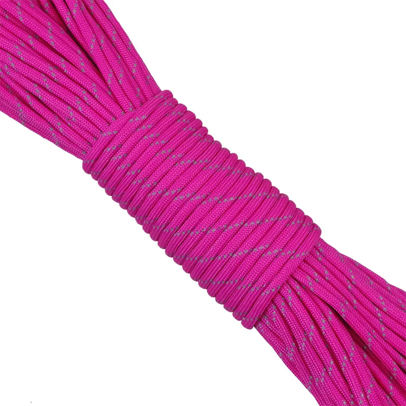 12 Colors 7 Strands Reflective Paracord For Outdoor Survival Bracelet Kit DIY Lanyard Camping Hiking Parachute Cord - Цвет: Fushia