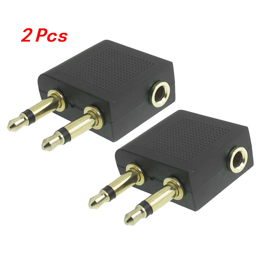2 Pcs Plated 3.5mm Female to Double Male F/M Airplane Headphone Socket