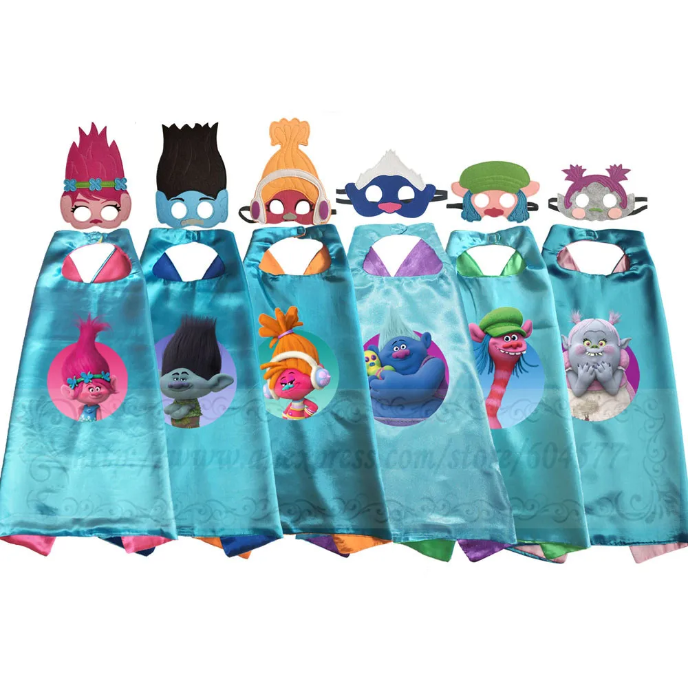 

Poppy the Troll Costume - Poppy and Branch Costume Capes with masks for Birthday Party Favor, Poppy Birthday, Troll Dress