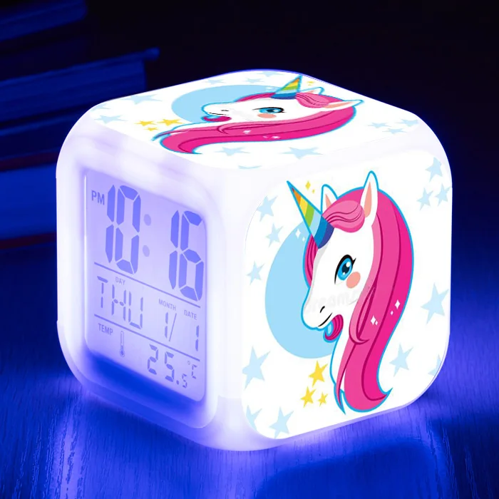 Очень милый Единорог Будильник 7 цветов светящийся светодиодный цифровой будильник для детской комнаты многофункциональные флеш-часы - Цвет: Темно-серый