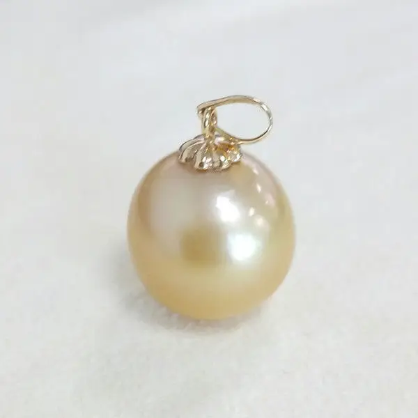 

free shipping Gorgeous 13.3*14mm Genuine South Sea Golden Pearl Pendant 9 Solid Yellow Gold