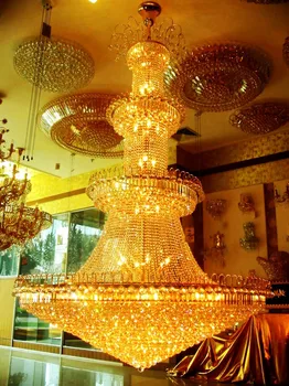 

Crystal Chandelier Light Stairs Foyer Crystal Stair Lights Golden Pendant Lamp Empire Hotel Chandelier Crystal