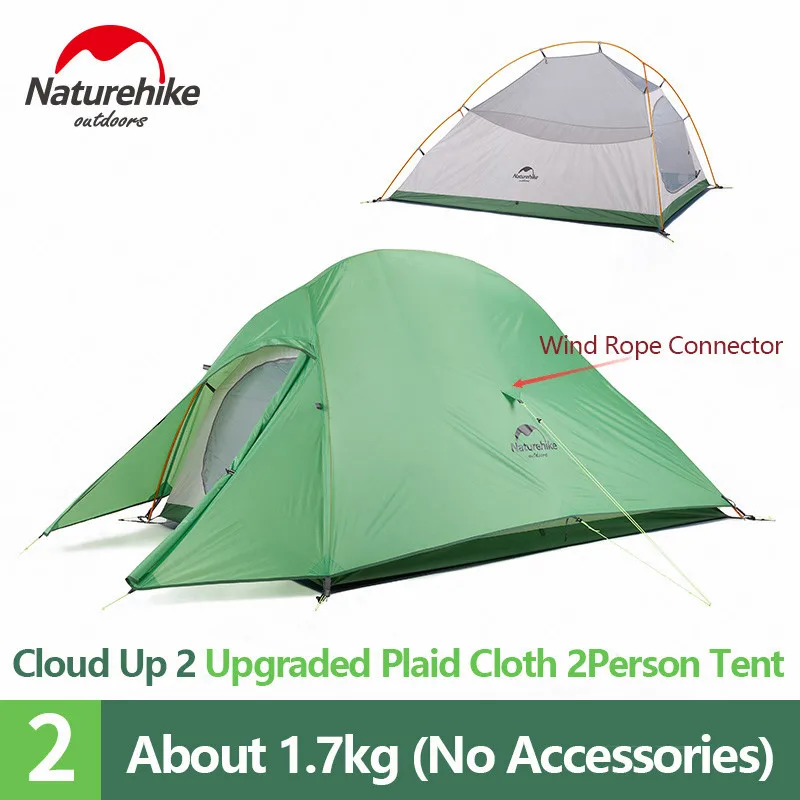 Naturehike Cloud Up 2 Camping Tent Double Persons Tourist Tent Ultralight 20D Silicone Waterproof Outdoor Hiking Tent NH17T001-T - Цвет: UP2 210T Green