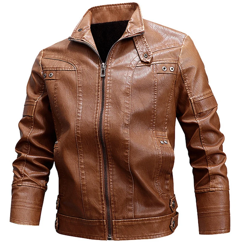 Бренд мотоциклетная кожаная куртка мужская кожаная куртка Jaqueta de Couro Masculina мужские кожаные куртки пальто M-5XL - Цвет: Хаки