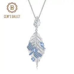 GEM'S BALLET Серебро 925 пробы 0.78Ct Натуральный швейцарский голубой топаз с длинными листьями ручной работы Ожерелье для женщин Бижутерия