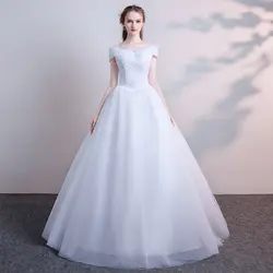 Сделать дауэр Новинка 2019 года простой лодка средства ухода за кожей шеи свадебное платье Элегантный Off White принцесса бальное винтажные