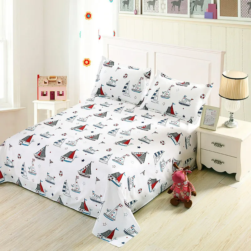 

1 Piece Sailboat Print Flat Bed Sheet For Single Double Bed Flat Sheet Bedroom Use For Children Adults (No Pillowcase) XF629-8