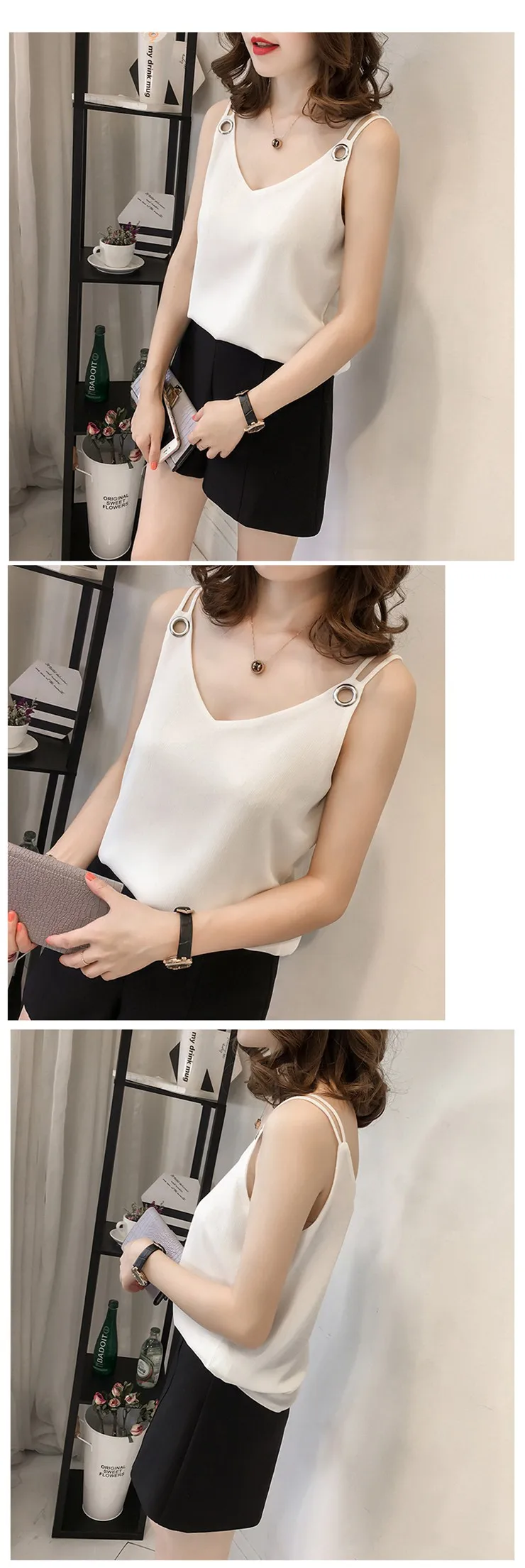 Summer Chiffon Blouse Shirt Women Plus Size Tops Mujer Strap Blusas Femininas Shirts V-neck Sleeveless Blouses Femme Tops 2018  (5)