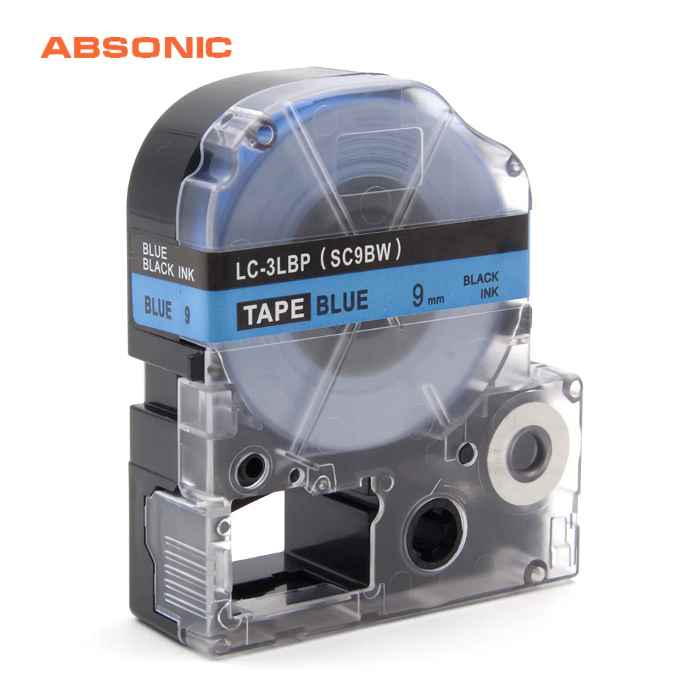 Absonic 9 мм черный на голубом скотче кассета SC9BW LC 3LBP запасная бирка для EPSON Label Maker LW 400